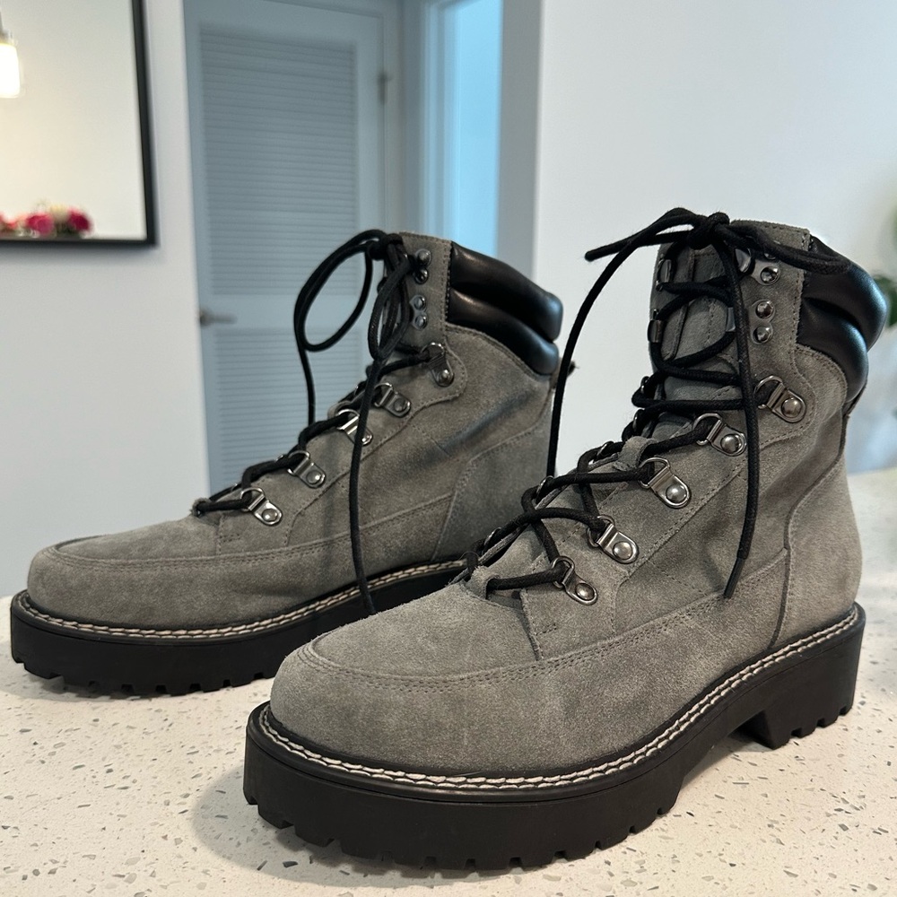 Calvin Klein Shania Suede Lace Up Boots in Gray